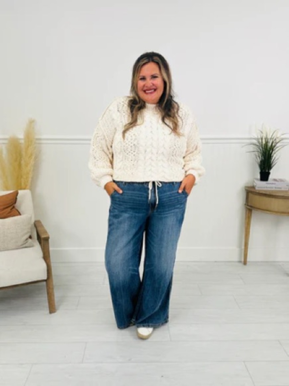 Judy Blue High Waist Palazzo Jeans With Drawstring Waist